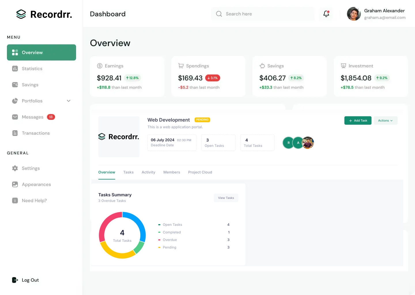 Recordrr CRM dashboard